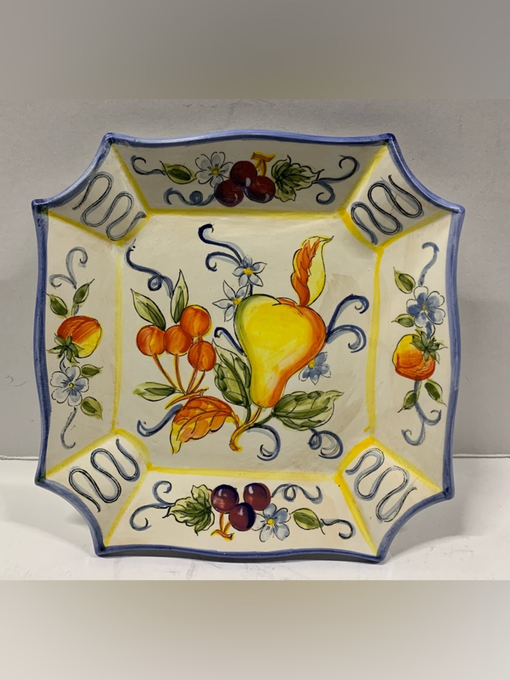 Hand-Painted Fruit Ceramic Serving Platter - Yellow & Orange